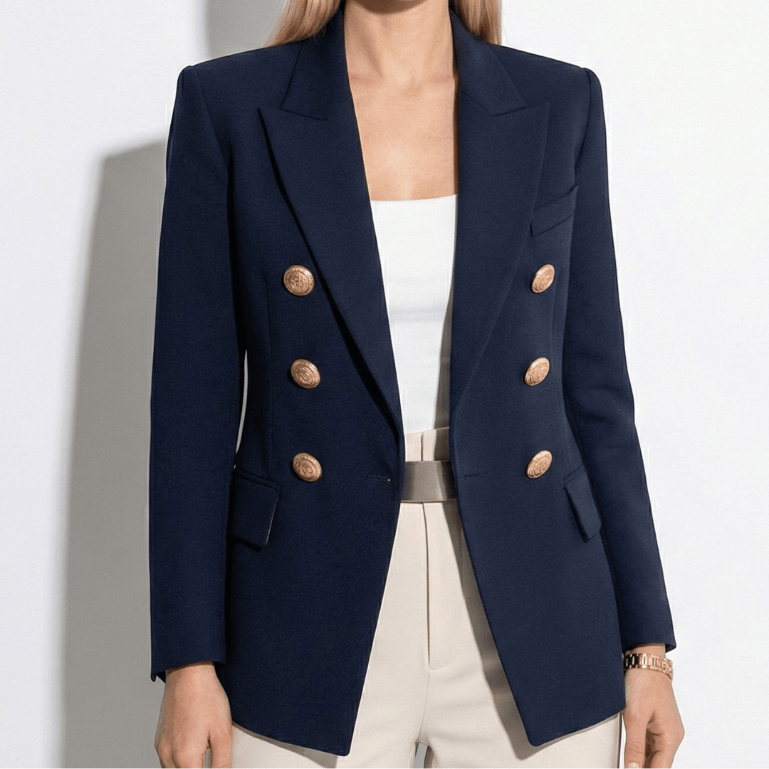 Double-Button Blazer with Gold Button Detail