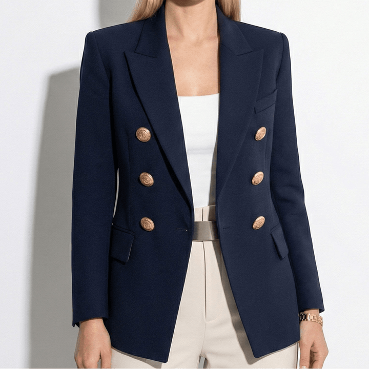 Double-Button Blazer with Gold Button Detail