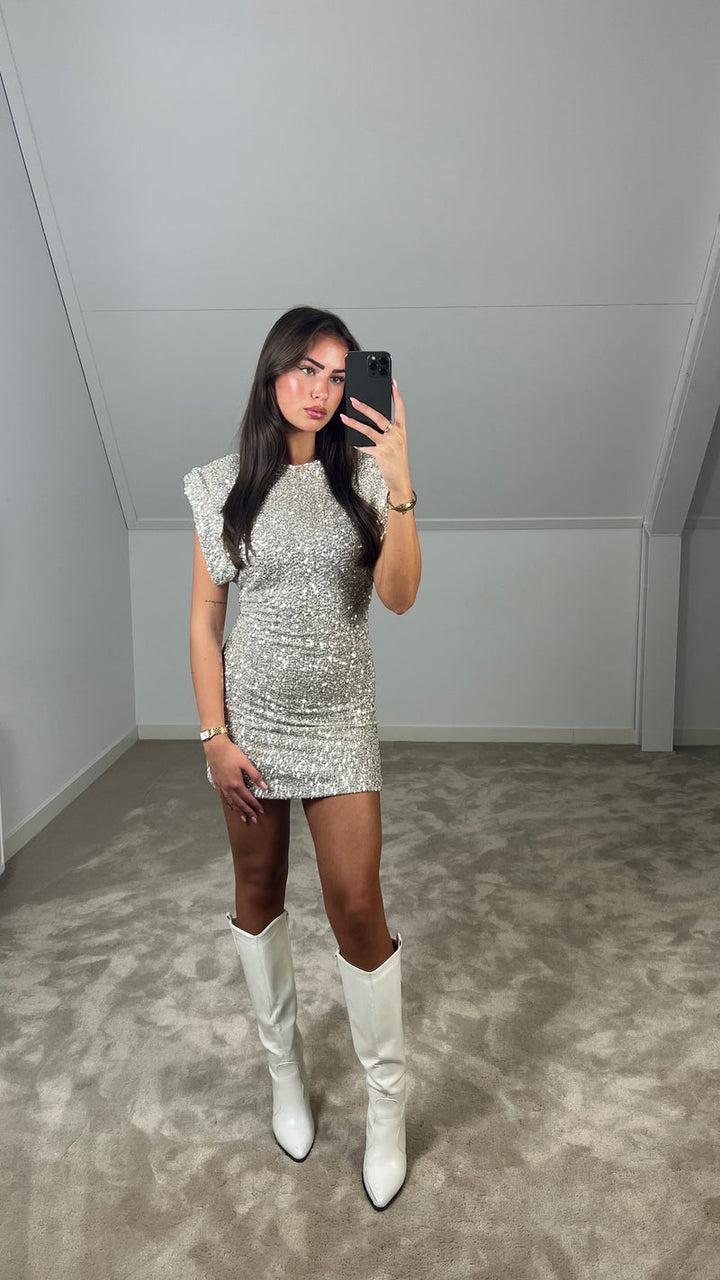 Shimmer Mini Dress with Padded Shoulders Unisex