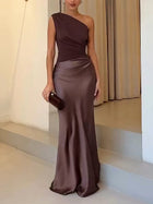 Women's Wedding Guest Maxi Dress | Asymmetric Pleated