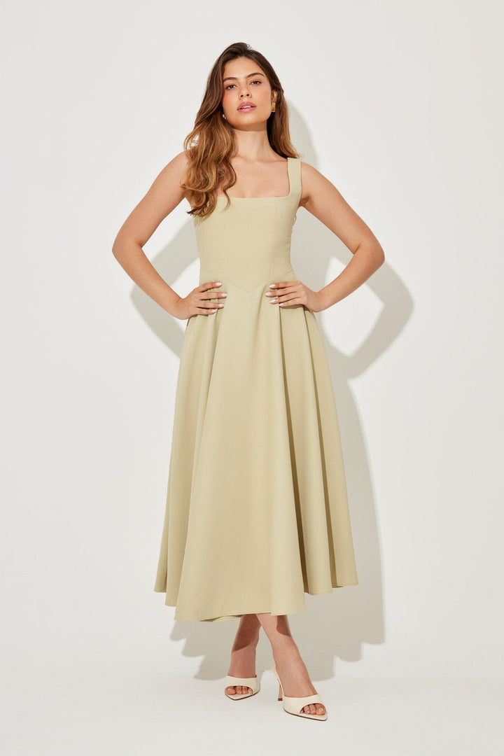 MILENA – High Waist Square Neck Sleeveless Fit and Flare Midi Dress