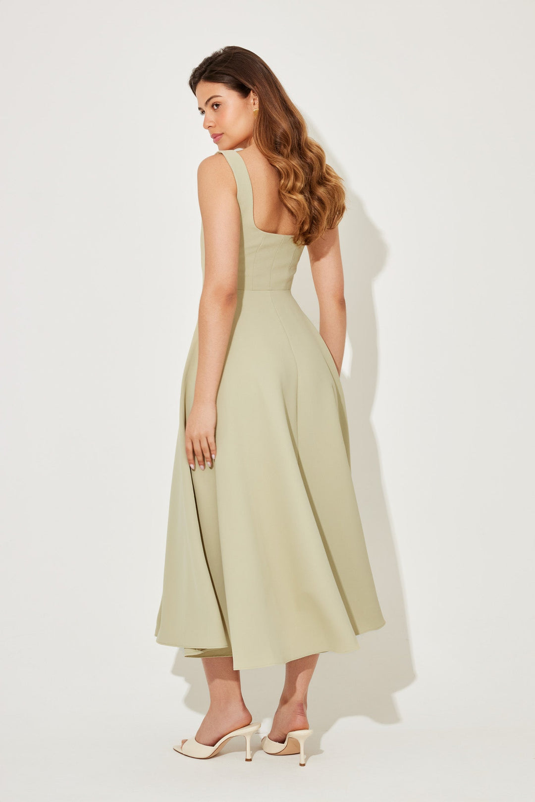 MILENA – High Waist Square Neck Sleeveless Fit and Flare Midi Dress