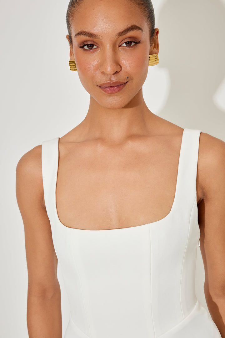 MILENA – High Waist Square Neck Sleeveless Fit and Flare Midi Dress