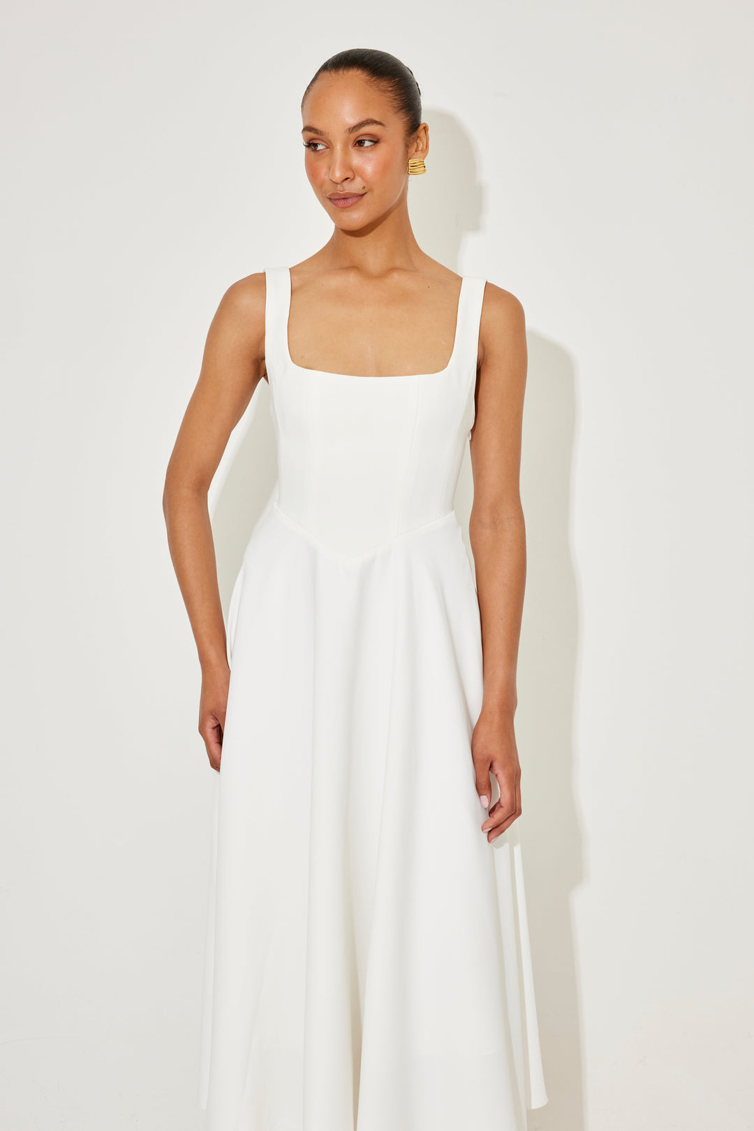 MILENA – High Waist Square Neck Sleeveless Fit and Flare Midi Dress