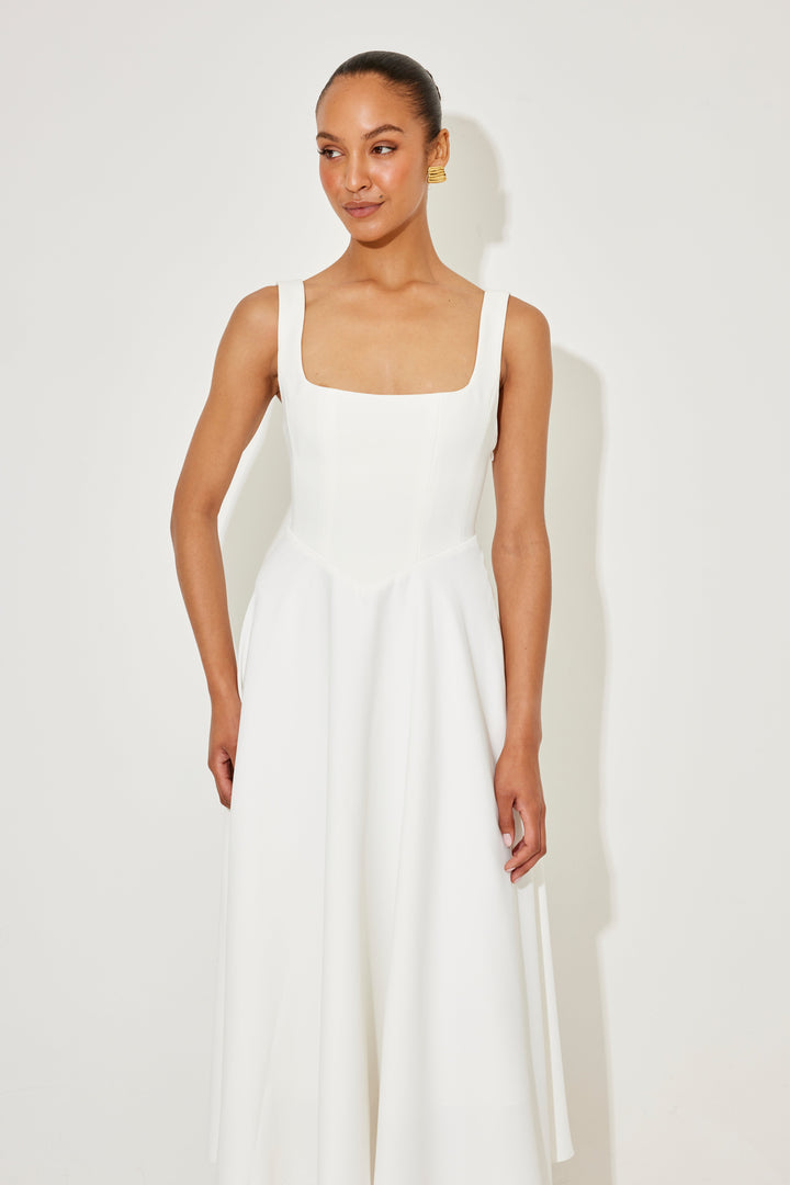 MILENA – High Waist Square Neck Sleeveless Fit and Flare Midi Dress