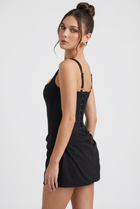Elegant Black Hourglass Mini Dress - Snatched Fit for Summer Events