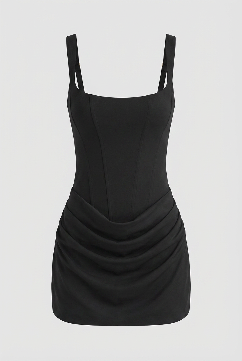 Elegant Black Hourglass Mini Dress - Snatched Fit for Summer Events