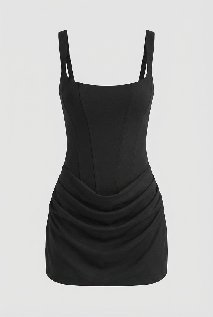 Elegant Black Hourglass Mini Dress - Snatched Fit for Summer Events