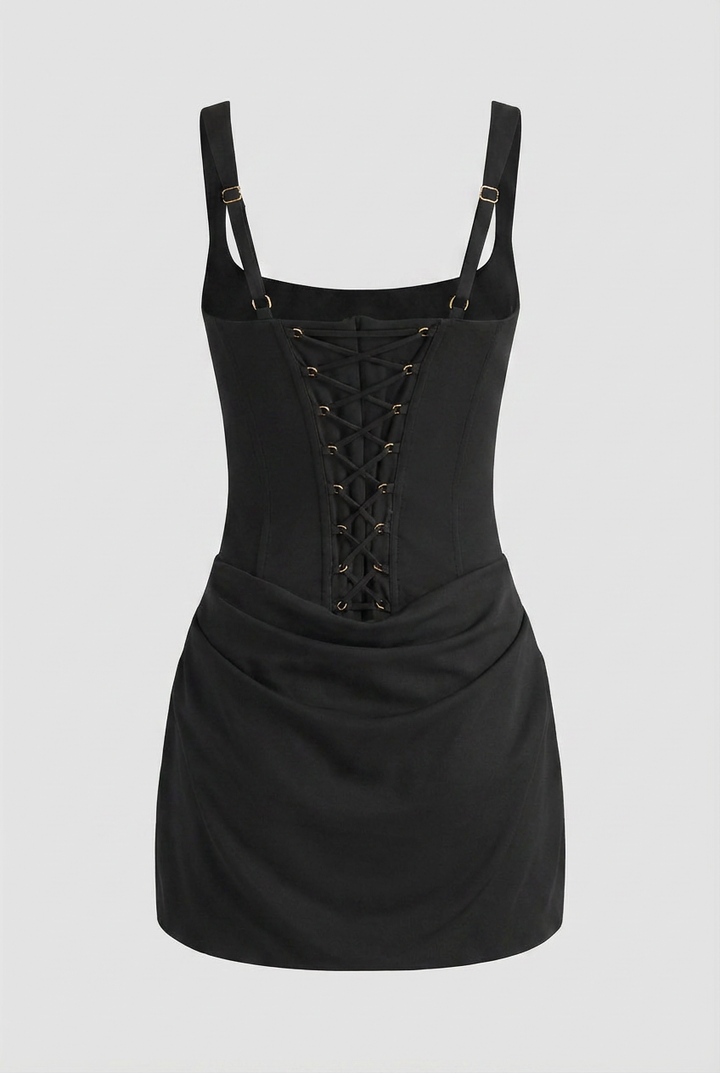 Elegant Black Hourglass Mini Dress - Snatched Fit for Summer Events