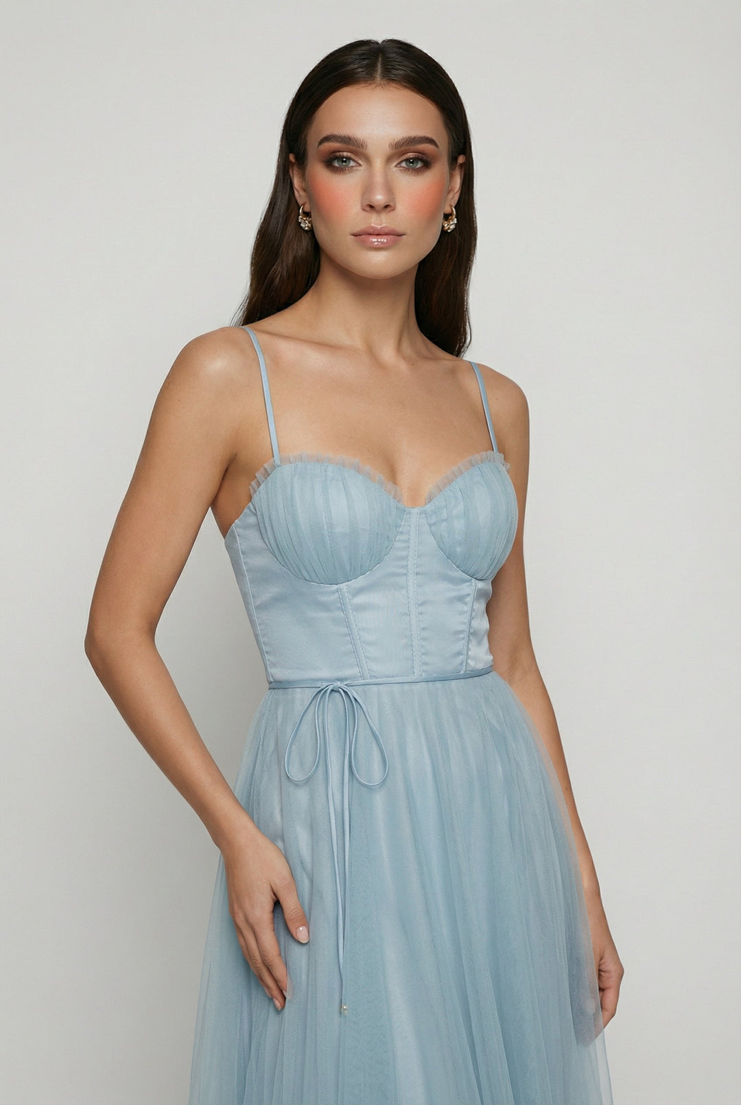 Cocktail Midi Dress for Women - Blue Satin Halter Style for Parties &amp; Special Occasions