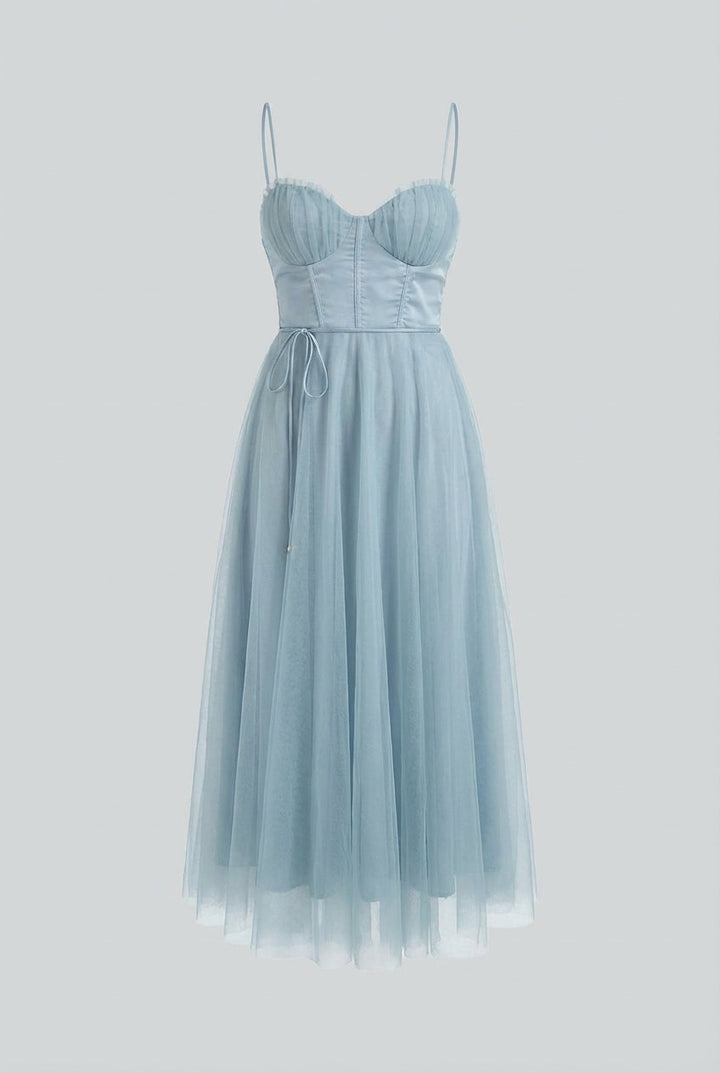 Cocktail Midi Dress for Women - Blue Satin Halter Style for Parties &amp; Special Occasions