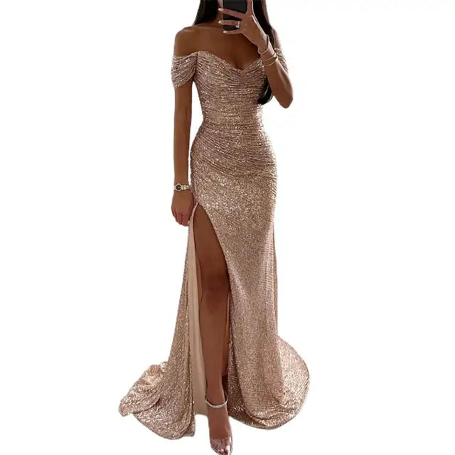 Elegancia Evening Dress | Maxi Dress with Sequins, V-Neck and Alluring Split