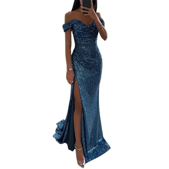Elegancia Evening Dress | Maxi Dress with Sequins, V-Neck and Alluring Split