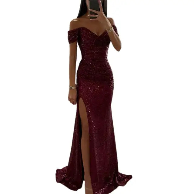 Elegancia Evening Dress | Maxi Dress with Sequins, V-Neck and Alluring Split