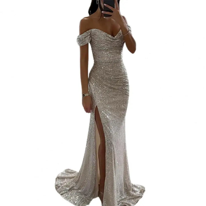 Elegancia Evening Dress | Maxi Dress with Sequins, V-Neck and Alluring Split
