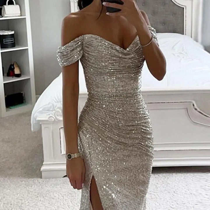 Elegancia Evening Dress | Maxi Dress with Sequins, V-Neck and Alluring Split