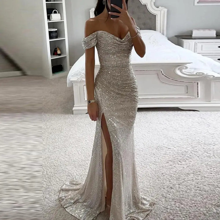 Elegancia Evening Dress | Maxi Dress with Sequins, V-Neck and Alluring Split