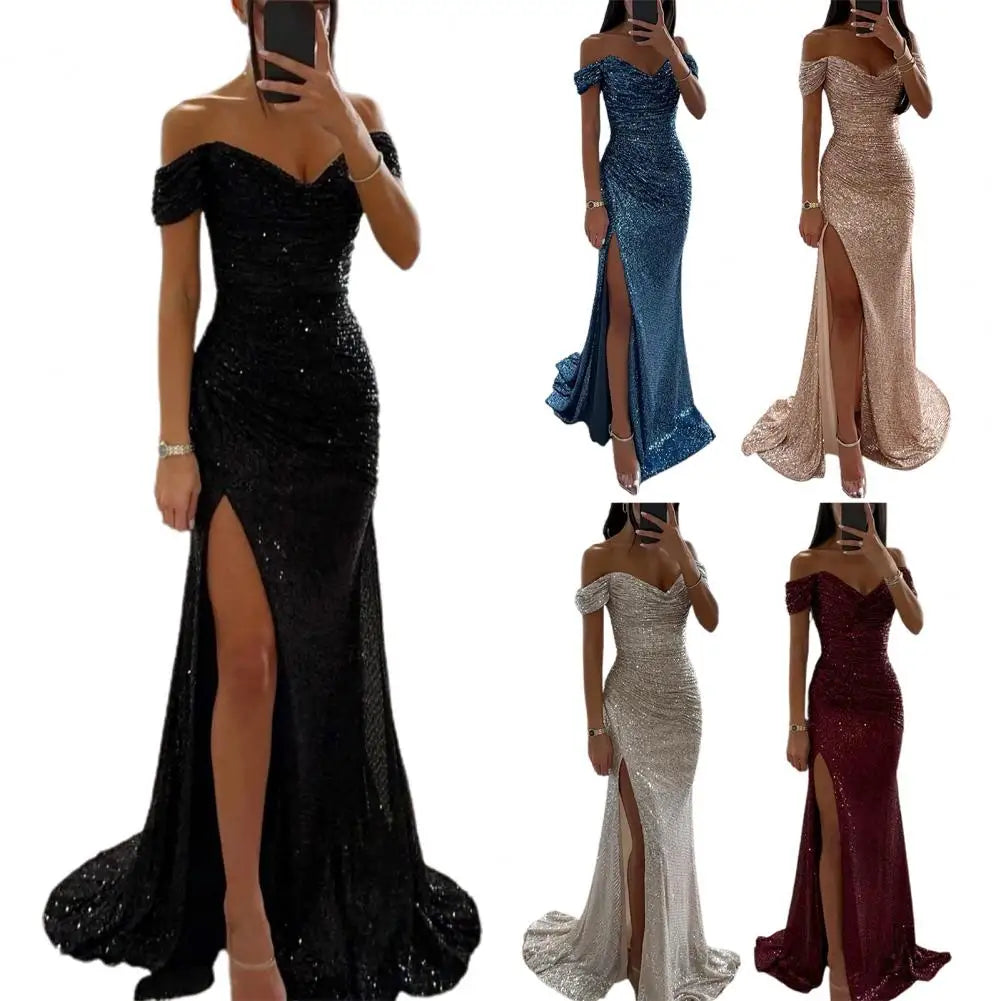 Elegancia Evening Dress | Maxi Dress with Sequins, V-Neck and Alluring Split