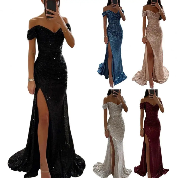 Elegancia Evening Dress | Maxi Dress with Sequins, V-Neck and Alluring Split
