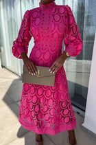 ELORA - High Neck Lace Midi Dress