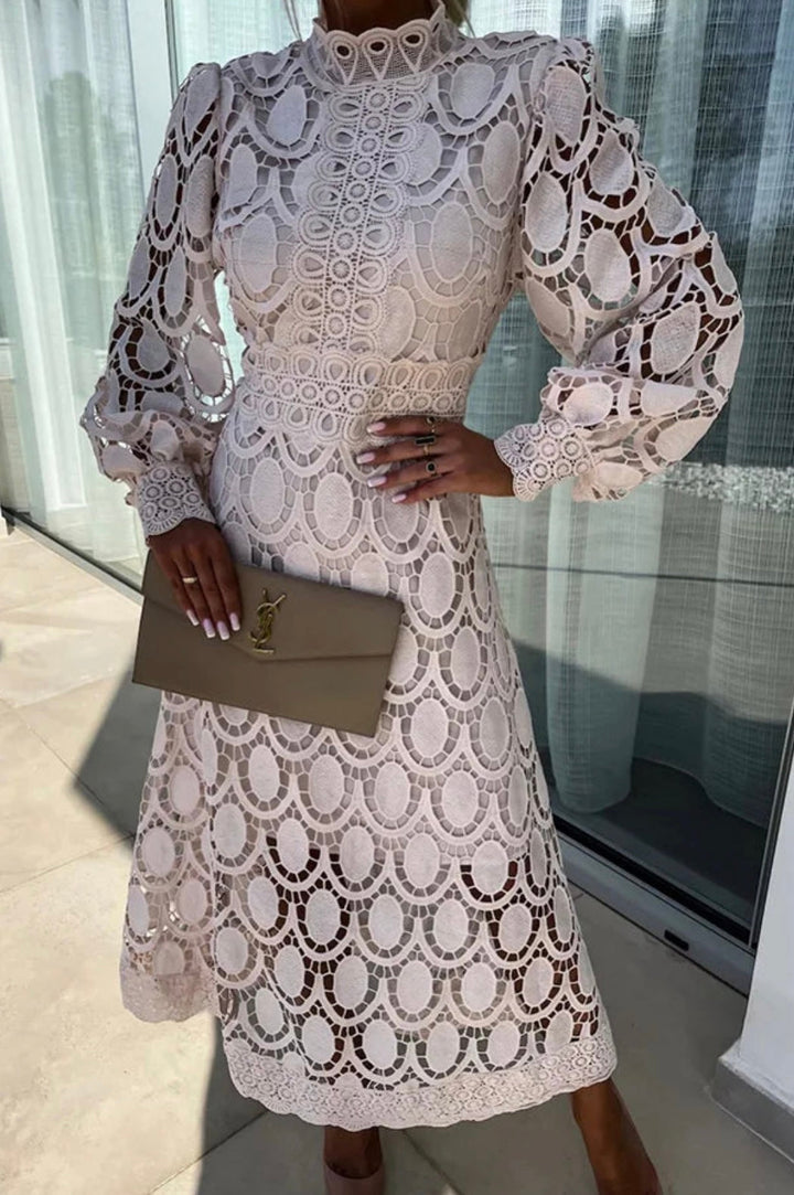ELORA - High Neck Lace Midi Dress