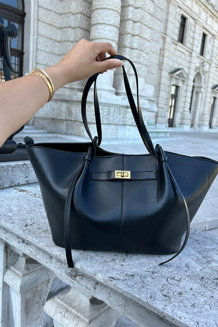 Everyday Leather Tote Bag with Front Closure Detail