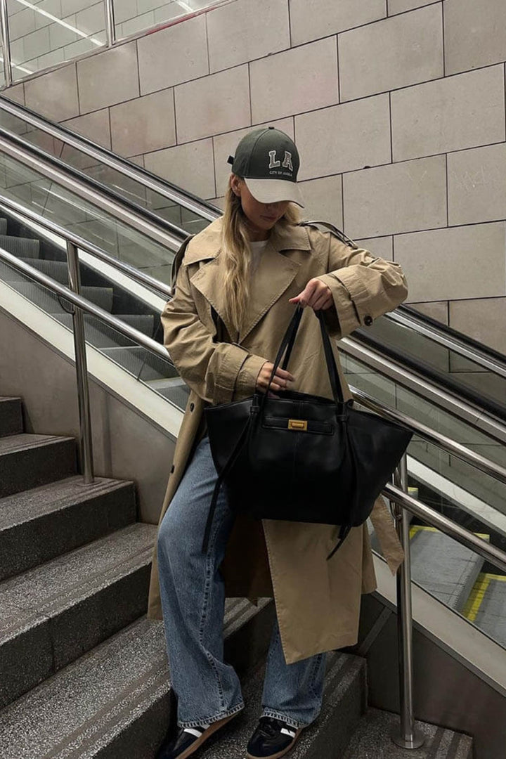 Everyday Leather Tote Bag with Front Closure Detail