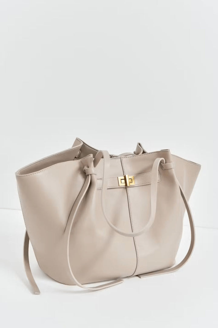 Everyday Leather Tote Bag with Front Closure Detail