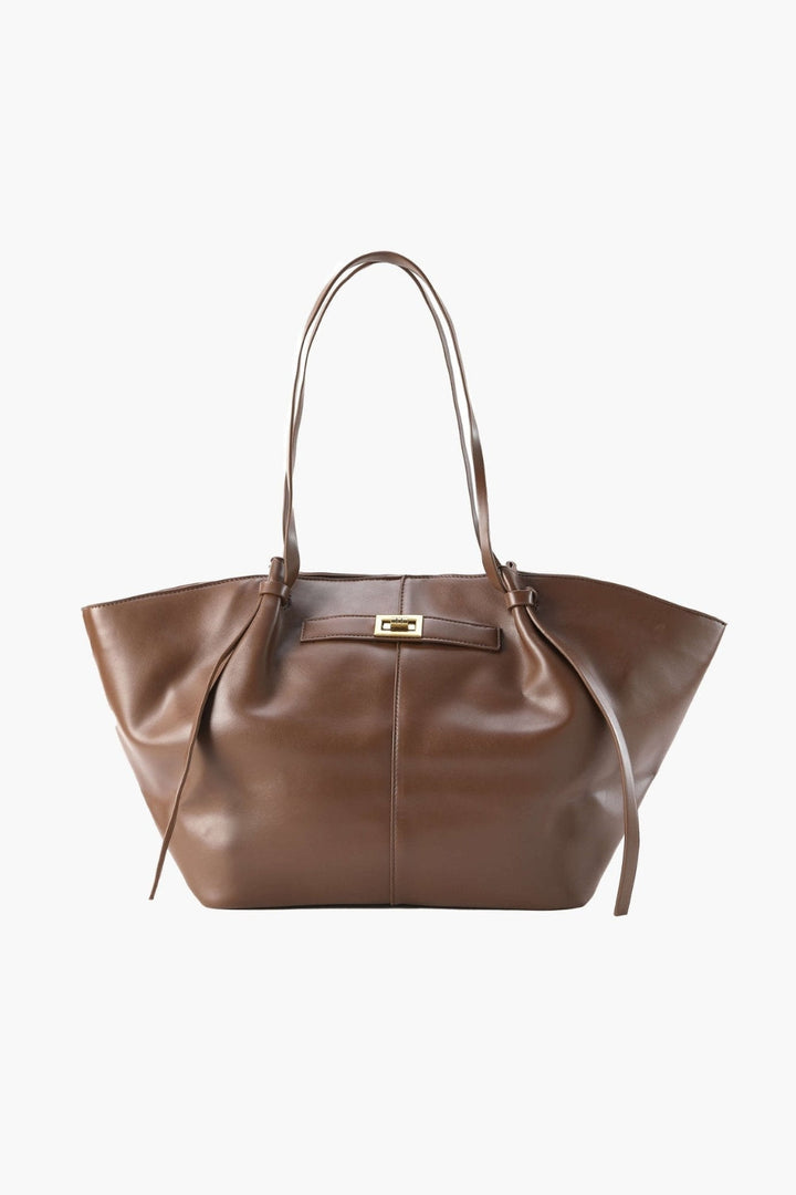 Everyday Leather Tote Bag with Front Closure Detail