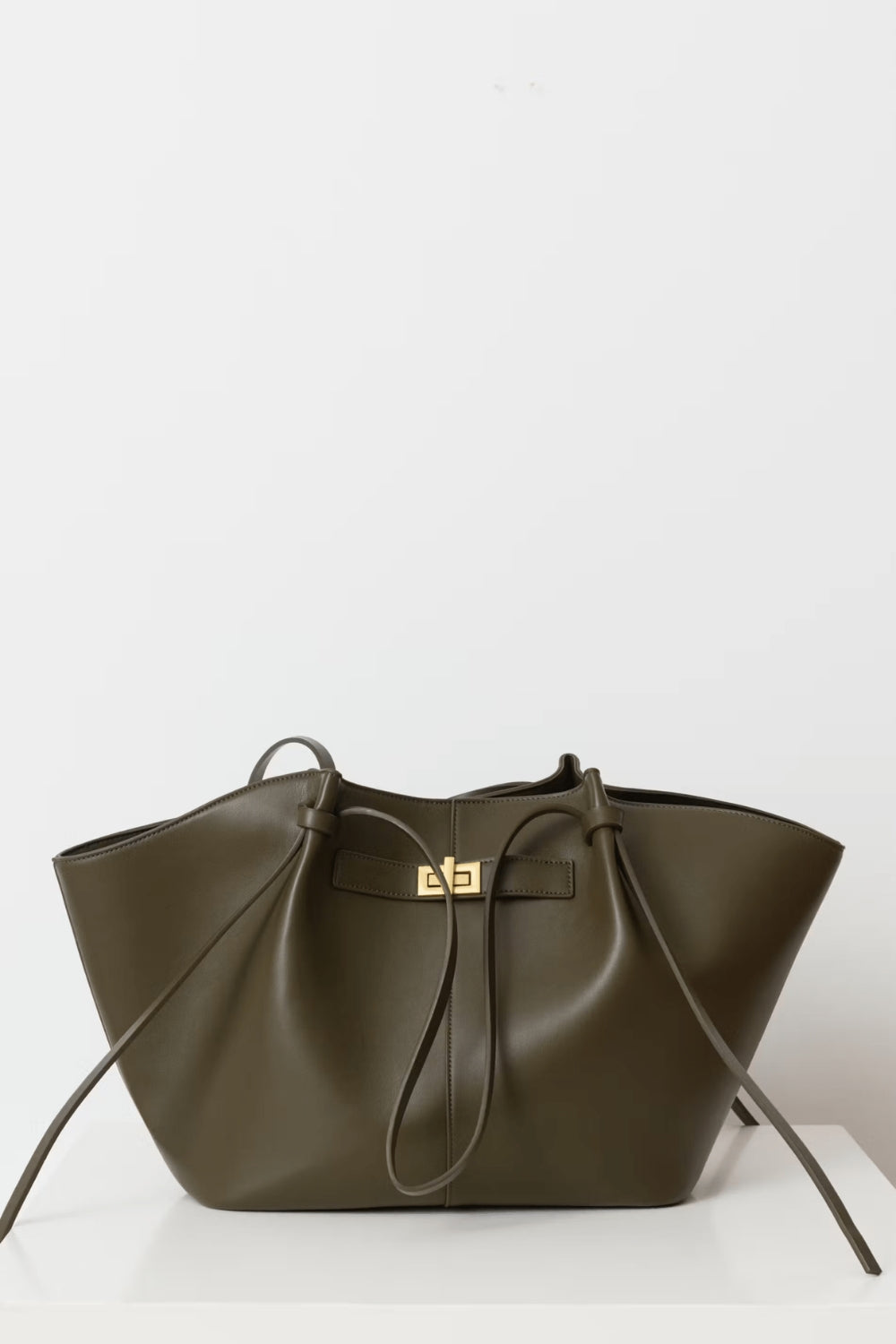 Everyday Leather Tote Bag with Front Closure Detail