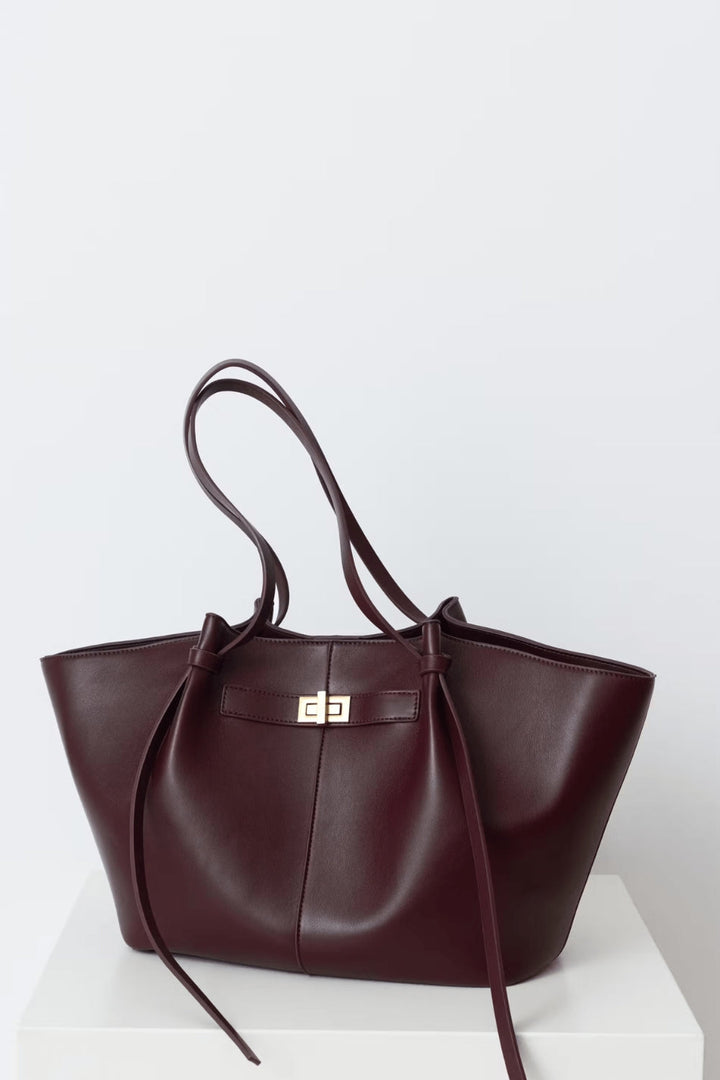 Everyday Leather Tote Bag with Front Closure Detail