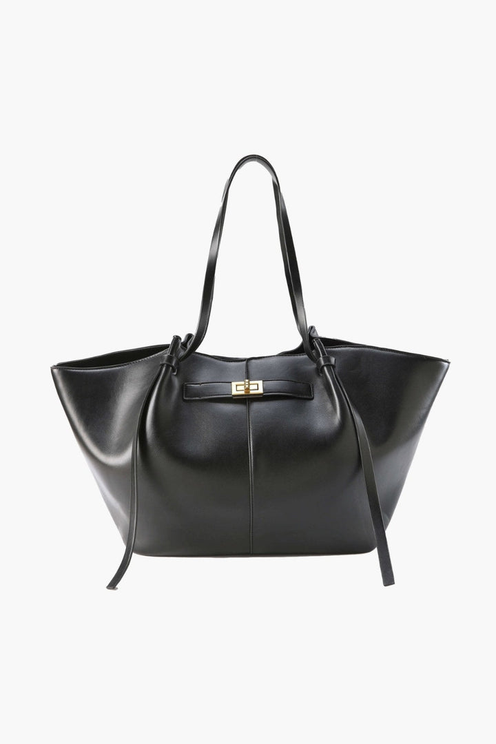 Everyday Leather Tote Bag with Front Closure Detail