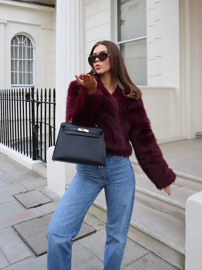 Faux Fur Coat with Wide Lapel Collar