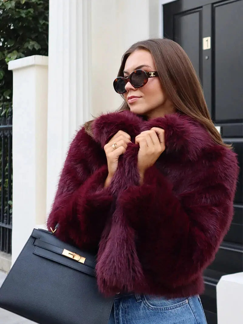 Faux Fur Coat with Wide Lapel Collar
