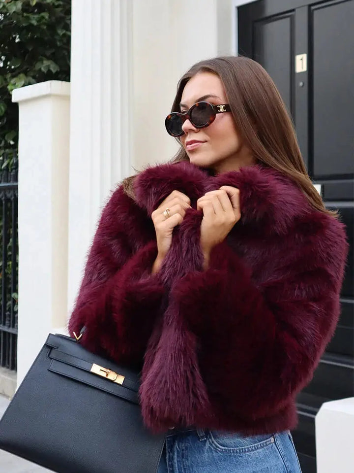 Faux Fur Coat with Wide Lapel Collar