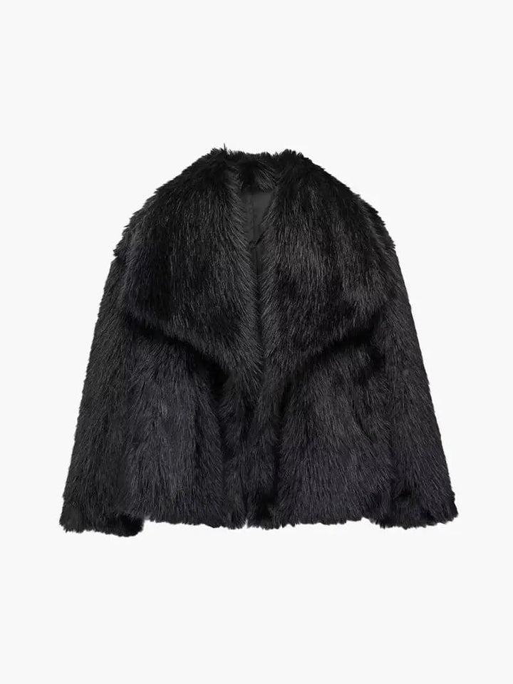 Faux Fur Coat with Wide Lapel Collar
