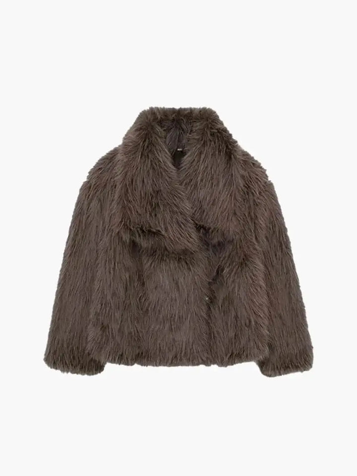 Faux Fur Coat with Wide Lapel Collar