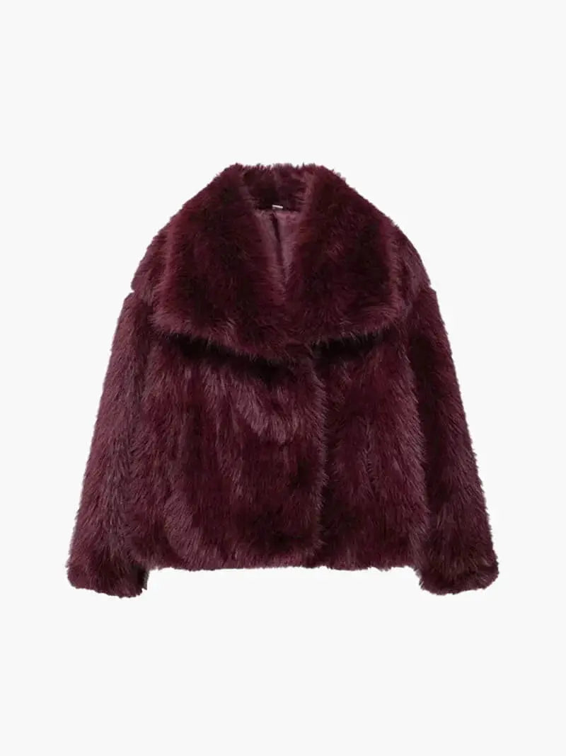 Faux Fur Coat with Wide Lapel Collar