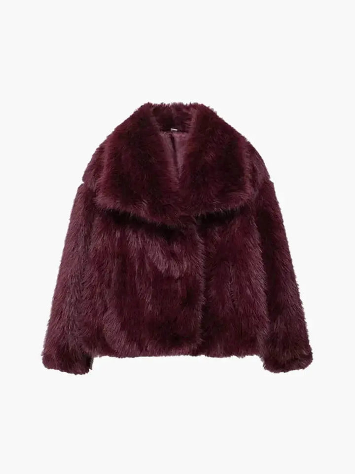 Faux Fur Coat with Wide Lapel Collar