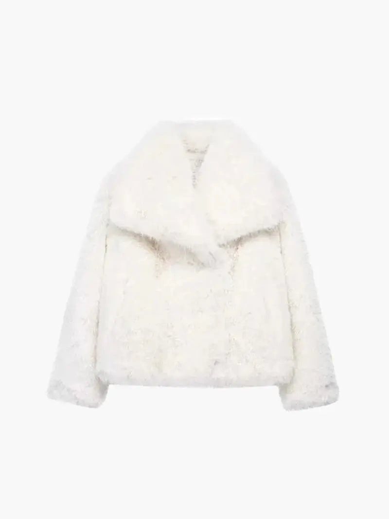 Faux Fur Coat with Wide Lapel Collar