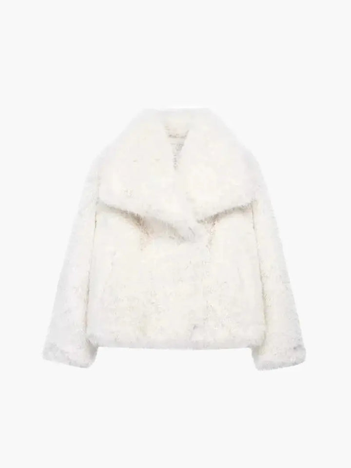 Faux Fur Coat with Wide Lapel Collar
