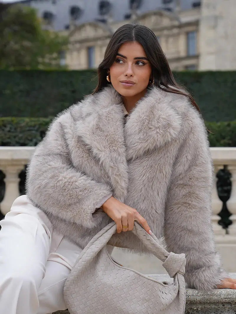 Faux Fur Coat with Wide Lapel Collar