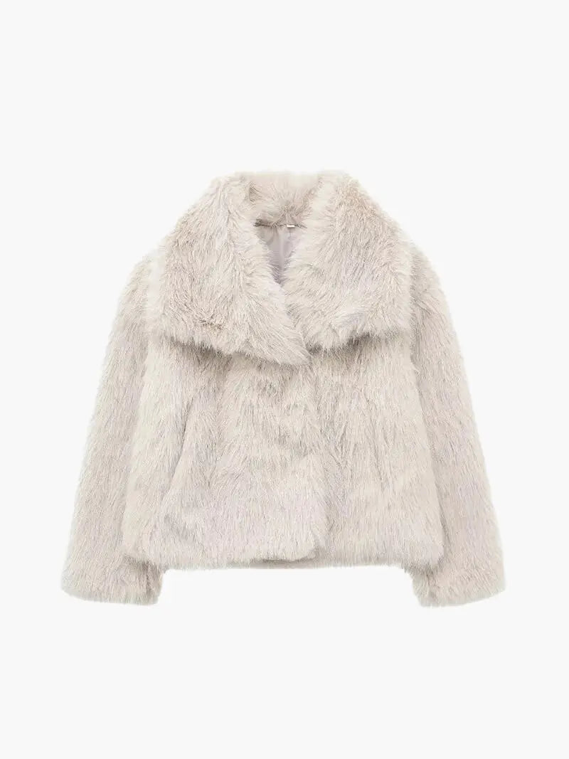 Faux Fur Coat with Wide Lapel Collar