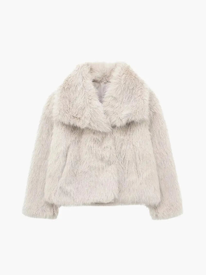 Faux Fur Coat with Wide Lapel Collar