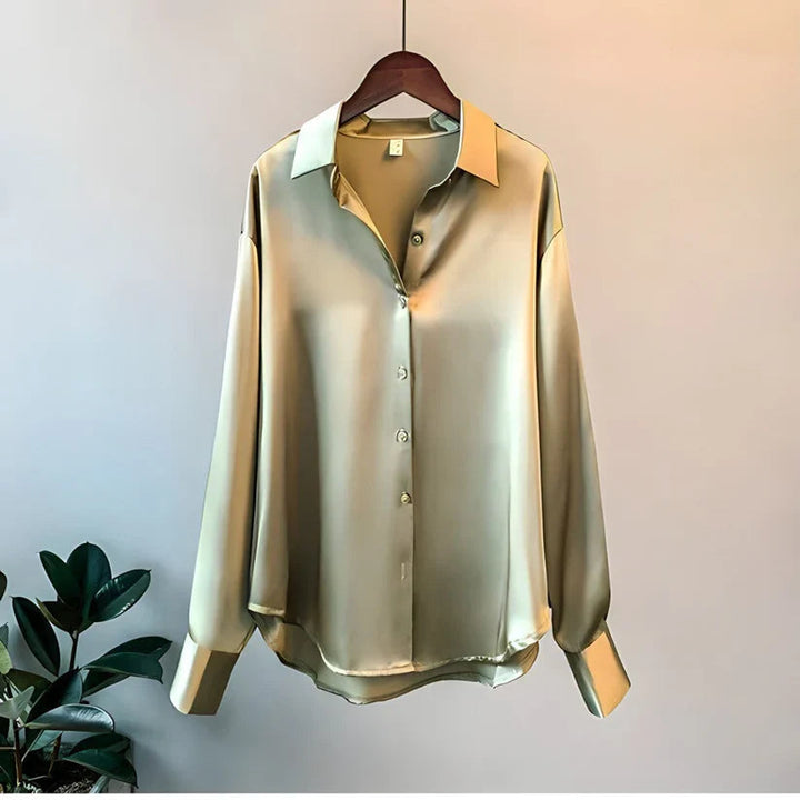 Dorothy - Satin Oversized Long Sleeve Button-Down Shirt
