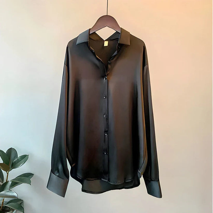 Dorothy - Satin Oversized Long Sleeve Button-Down Shirt