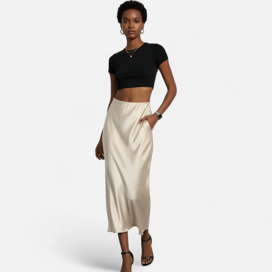High-Waisted Satin Midi Skirt for Women