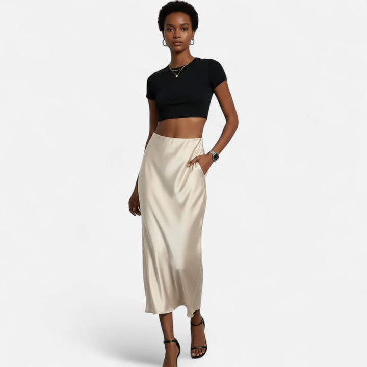 High-Waisted Satin Midi Skirt for Women