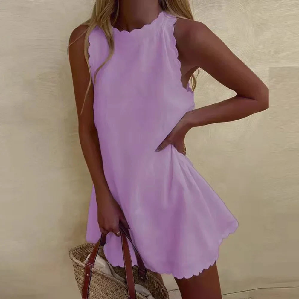 Amara | Sleeveless A-Line Summer Dress with Scalloped Edge