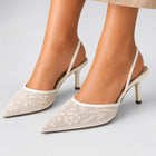 Women's Embroidered Mesh Slingback Heels